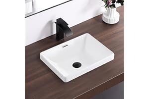 KARAMAG Small Bathroom Vessel Sink 16.7'' x 12.6'' Semi Recessed Bathroom Sink Rectangular Drop-in Vanity Sink with Overflow White Ceramic Modern Art Basin