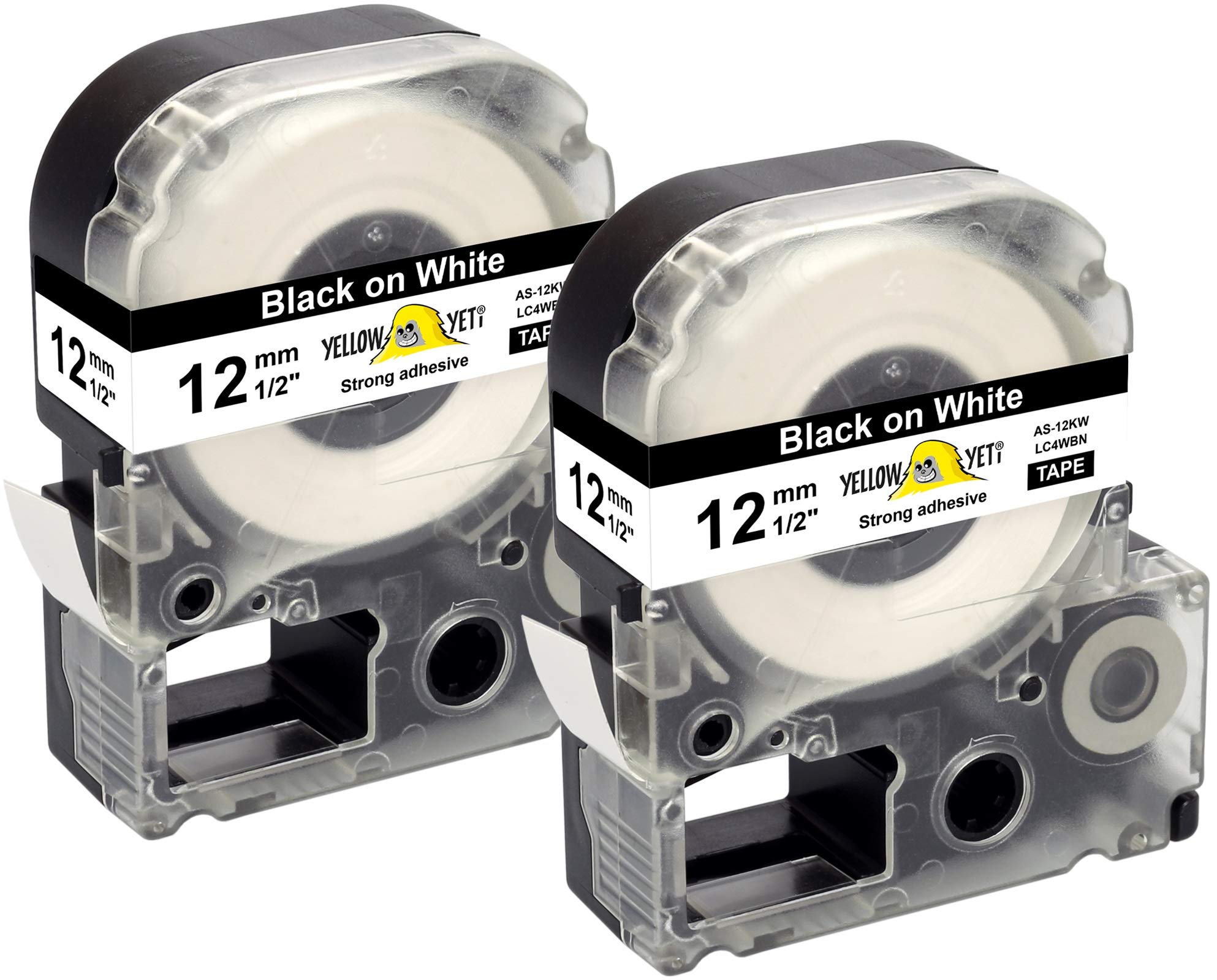 Yellow Yeti 2 Label Tapes LC-4WBN LC-4WBN9 Black on White 12mm x 8m Compatible with Epson LabelWorks LW-300 LW-300L LW-400 LW-500 LW-600P LW-700 LW-900P LW-1000P & KingJim Tepra Pro Label Makers
