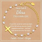 Baby Baptism Cross Bracelet Gift : 18k Gold Plated/Silver Delicate Pearl Cross Bracelets Kids Daughter Granddaughter Birthday First Communion Confirmation Gifts Christian Jewelry for Boys Girls