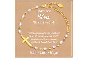 MEALGUET Baby Baptism Cross Bracelet Gift : 18k Gold Plated/Silver Delicate Pearl Cross Bracelets Kids Daughter Granddaughter Birthday First Communion Confirmation Gifts Christian Jewelry for Boys Girls