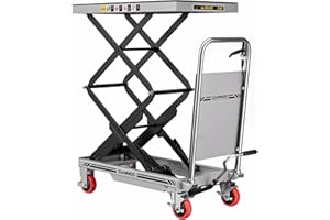 CAMMOO Hydraulic Lift Table Cart, 330lbs Capacity 49.6" Lifting Height, Double Scissor Lift Table with Non-Slip Pad & Safety Guard for Material Handling & Transportation, Gray