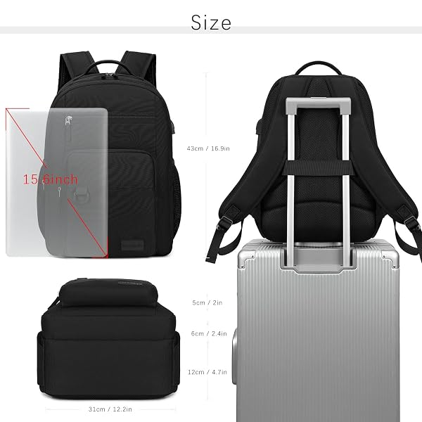 ECODUDO WATER RESISTENT BACKPACK FOR SCHOOL MEN AND WOMEN MULTI POCKETS COLLEGE BOOKBAG CASUAL TRAVEL DAYPACK (BLACK), EBDU2301