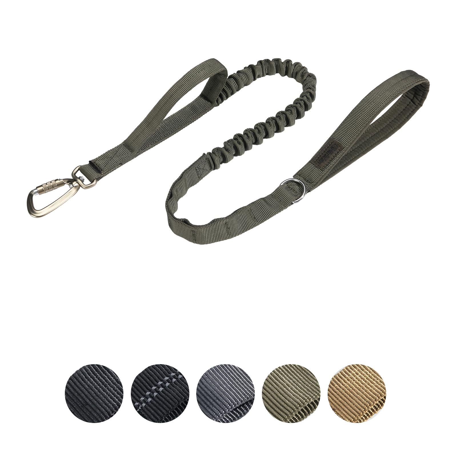 EXCELLENT ELITE SPANKER Tactical Military Dog Lead Bungee Training Dog Leashes Heavy Rope Duty with Handle for Medium and Large Dogs(Army Green)