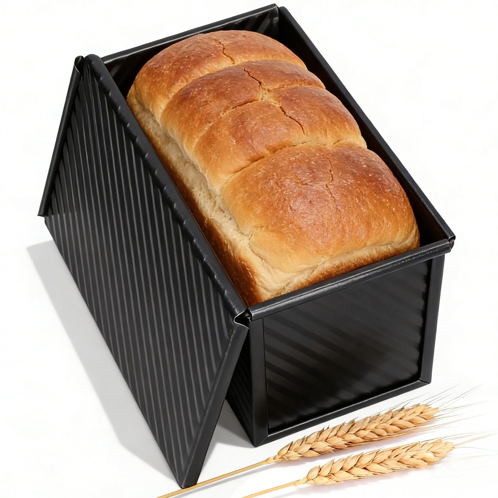 Natudeco Toasts Box Baking Mold Bread Loaf Pan with Lid 2.2Lb Dough Capacity Rectangle Loaf Pan for Baking Cake Kitchen Bakery Bakeware(Black)