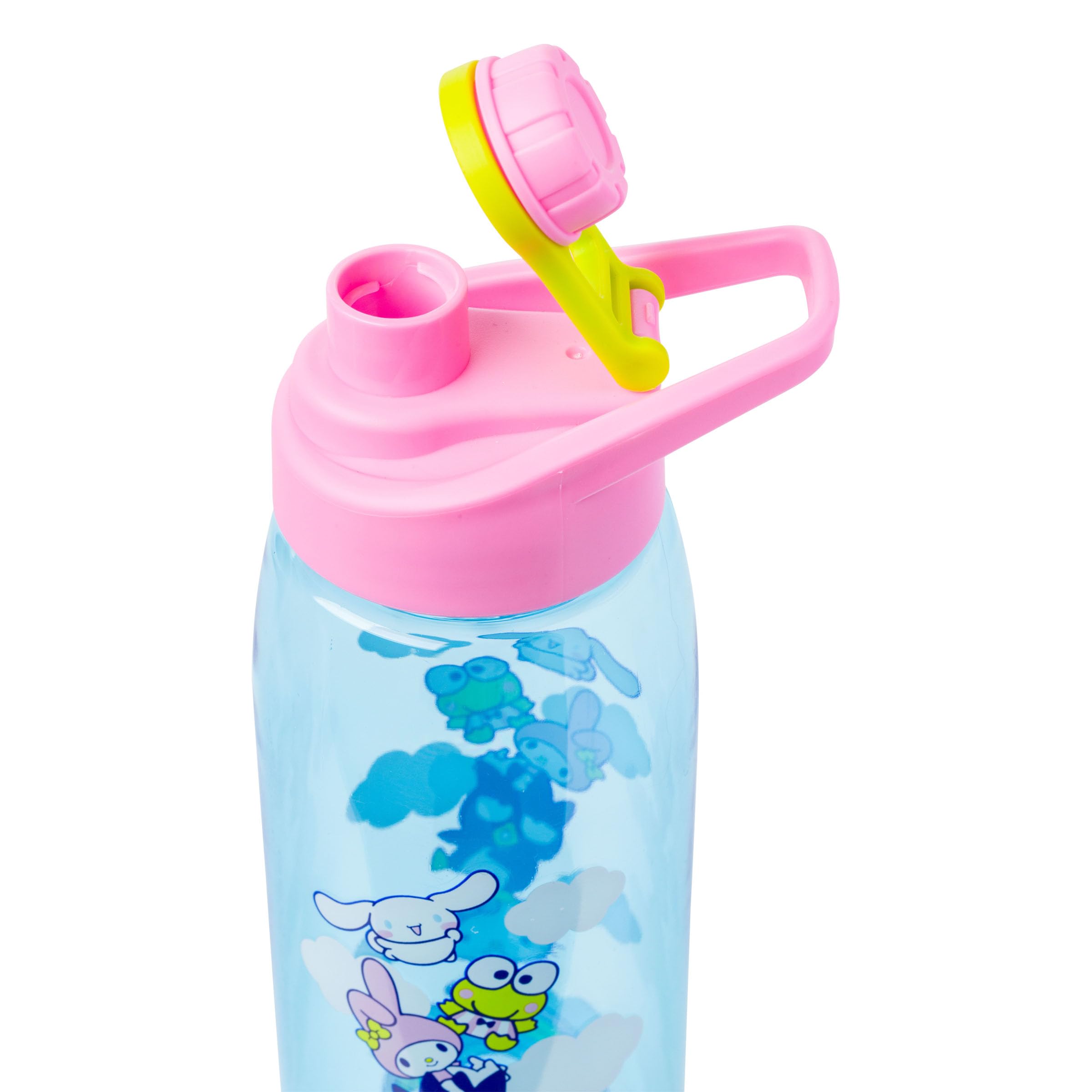 Silver Buffalo Sanrio Hello Kitty and Friends on a Rainbow Featuring Badtz-Maru, My Melody, Keroppi, and Cinnamoroll Water Bottle with Screw-On Lid, 28 Ounces