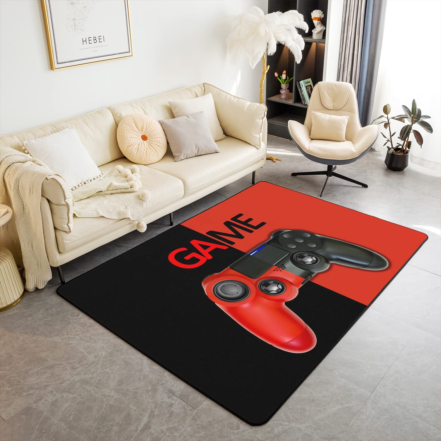 Loussiesd Gamer Area Rug Gaming Rugs For Living Room Bedroom Game Room Decor Gamepad Red and Black Accent Rug 150 * 200cm โ image 1