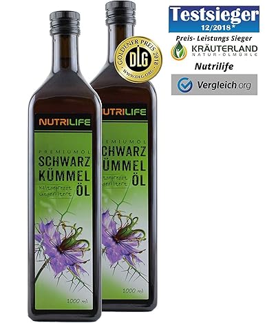 Nutrilife Schwarzkümmelöl, ungefiltert, kaltgepresst, 100% naturrein und naturbelassen, 2x 1000ml, Frischegarantie: täglich m