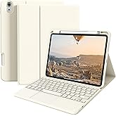 JKSML for iPad(A16) 11th/10th Generation Case with Keyboard (11/10.9 inch) 2025/2022, Wireless Detachable Bluetooth Cover with Trackpad, Flip Stand Case Thin with Pencil Holder, Cream White