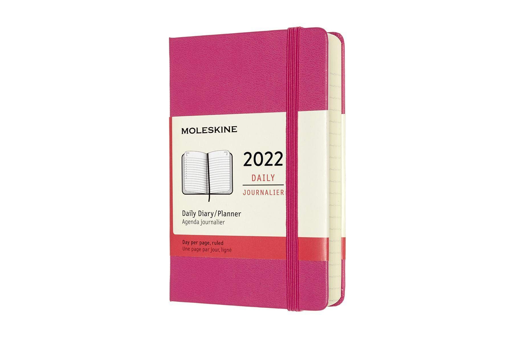 Moleskine 12-Month Daily Planner 2022, Daily Diary 2022, Hard Cover and Elastic Closure, Pocket Size 9 x 14 cm, Colour Bougainvillea Pink, 400 Pages