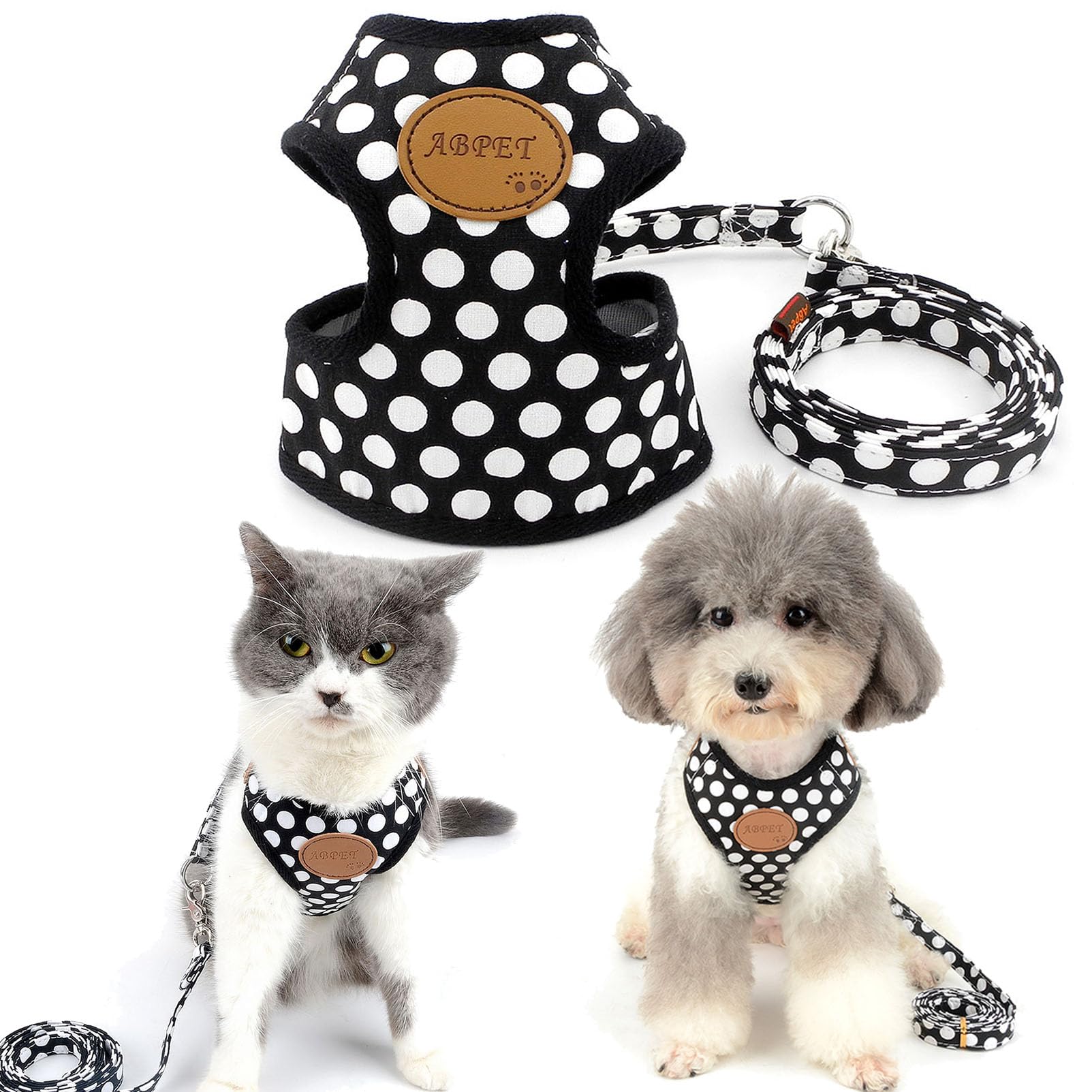 SMALLLEE_LUCKY_STORE CWYP00068-Black-L New Soft Mesh Nylon Vest Pet Cat Small Medium Dog Harness Dog Leash Set Leads, Black, L