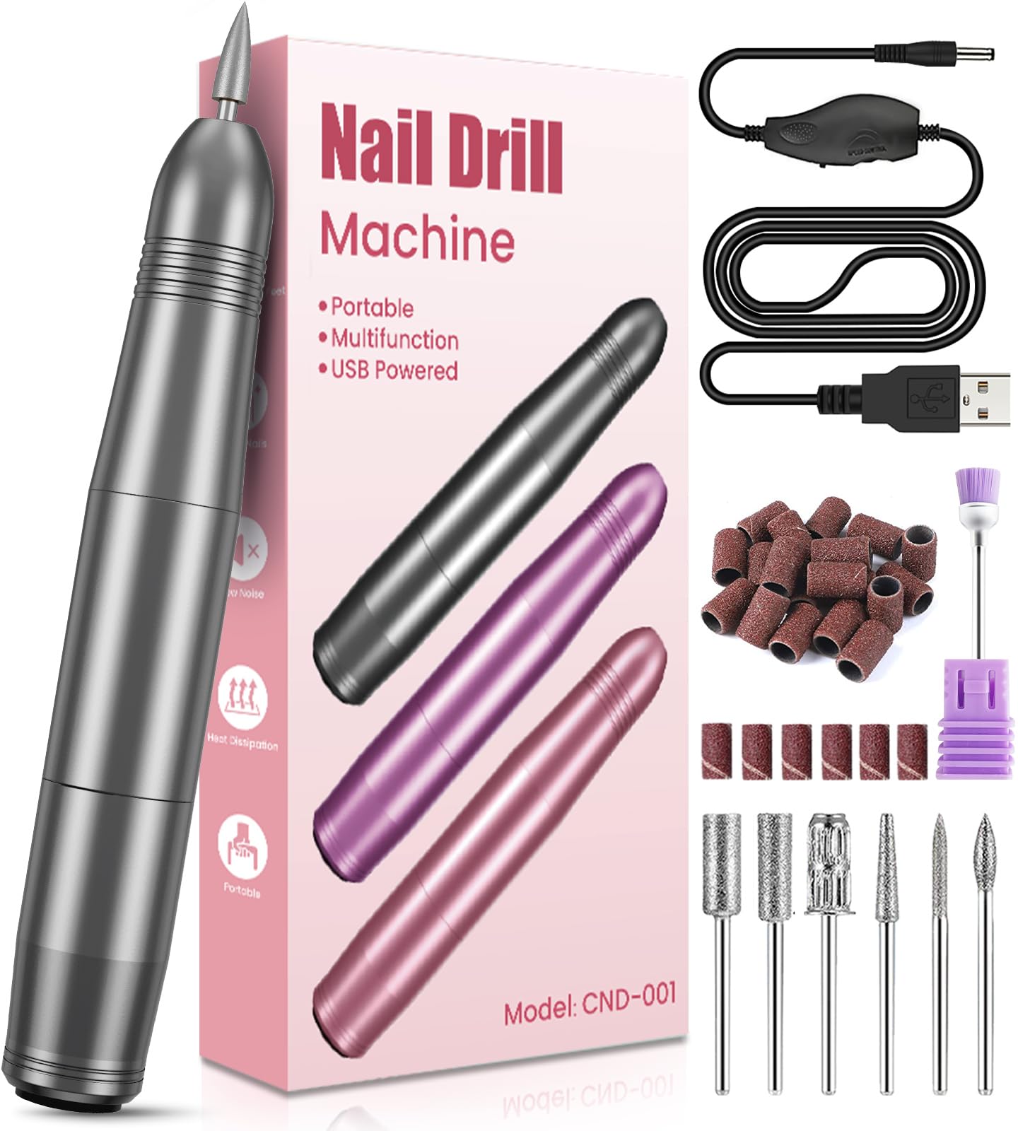 Electric Nail File, Professional Nail Drill Machine 20000RPM Adjustable Speed Manicure Pedicure Set, Low Vibration Electric Nail Drill for Gel Acrylic Nails for Beginner Girl Women Mum