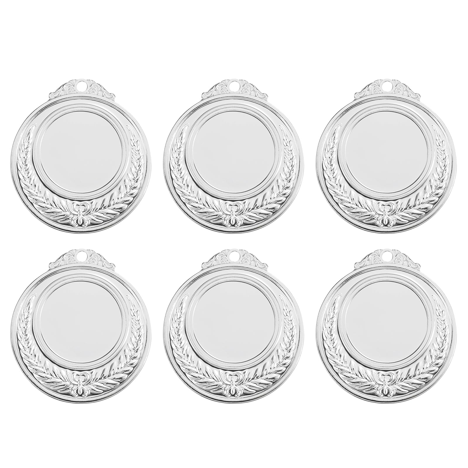 PATIKIL Blank Award Medals, 6 Pcs Round Flat Metal Medals with Wheat Pattern Alloy Award Pendant for Competitions Sports Meetings Party, Silver