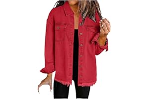 Jean Jacket for Women Long Sleeve Oversized Denim Shirts Casual Distresse Jean Jacket Fall Outfits With Pockets