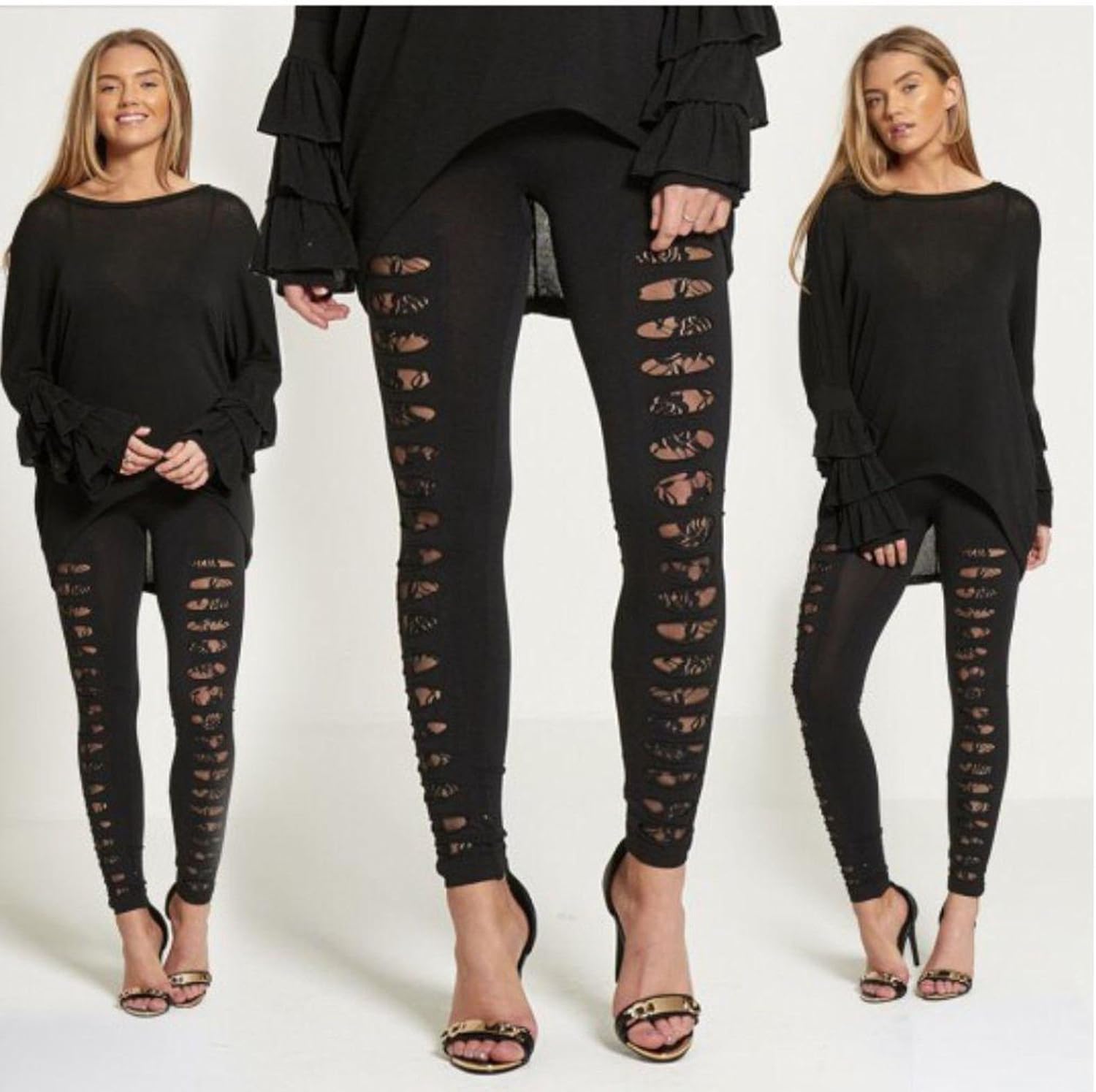 black high waisted vinyl leggings
