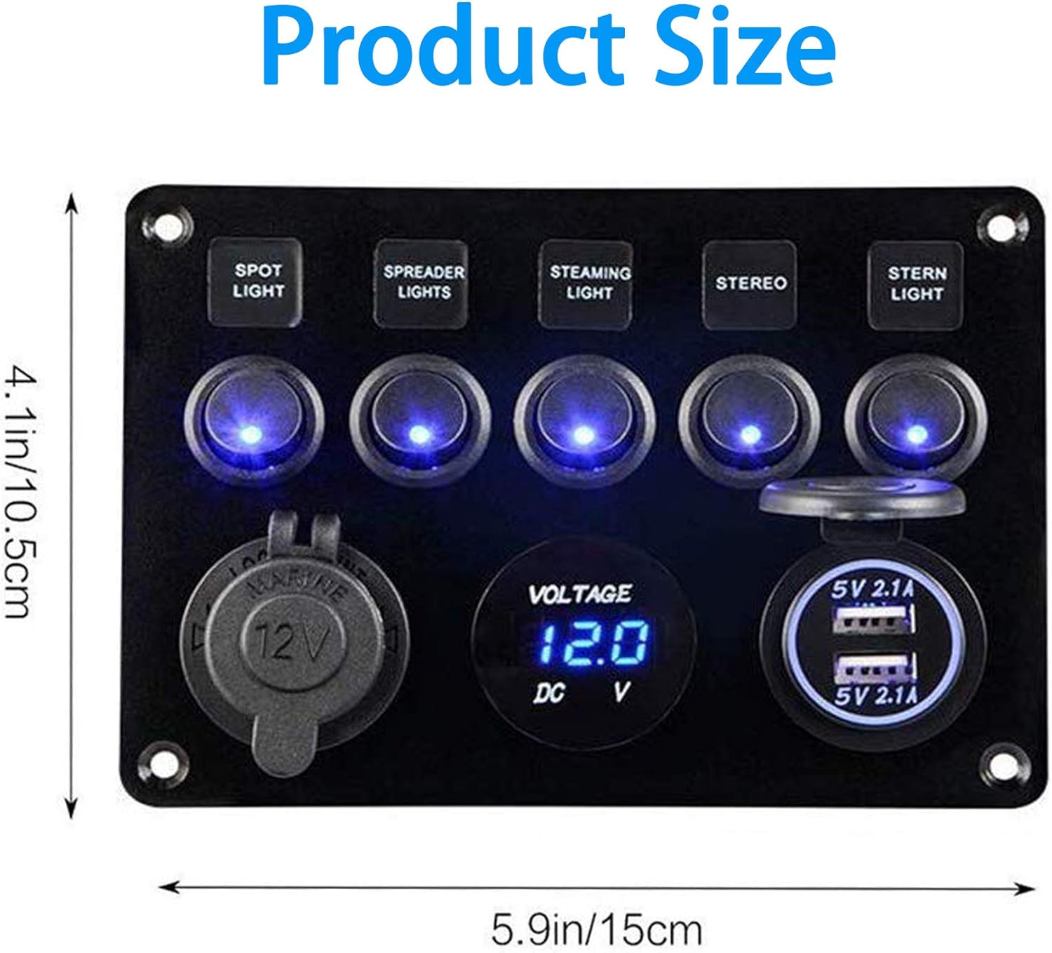Kohree 5 Gang Rocker Switch Panel 12V Waterproof for RV Boat Car Vehicles Truck Marine, Toggle Led Switch Panel Digital Voltmeter Display Dual USB Charger Port DC: Automotive