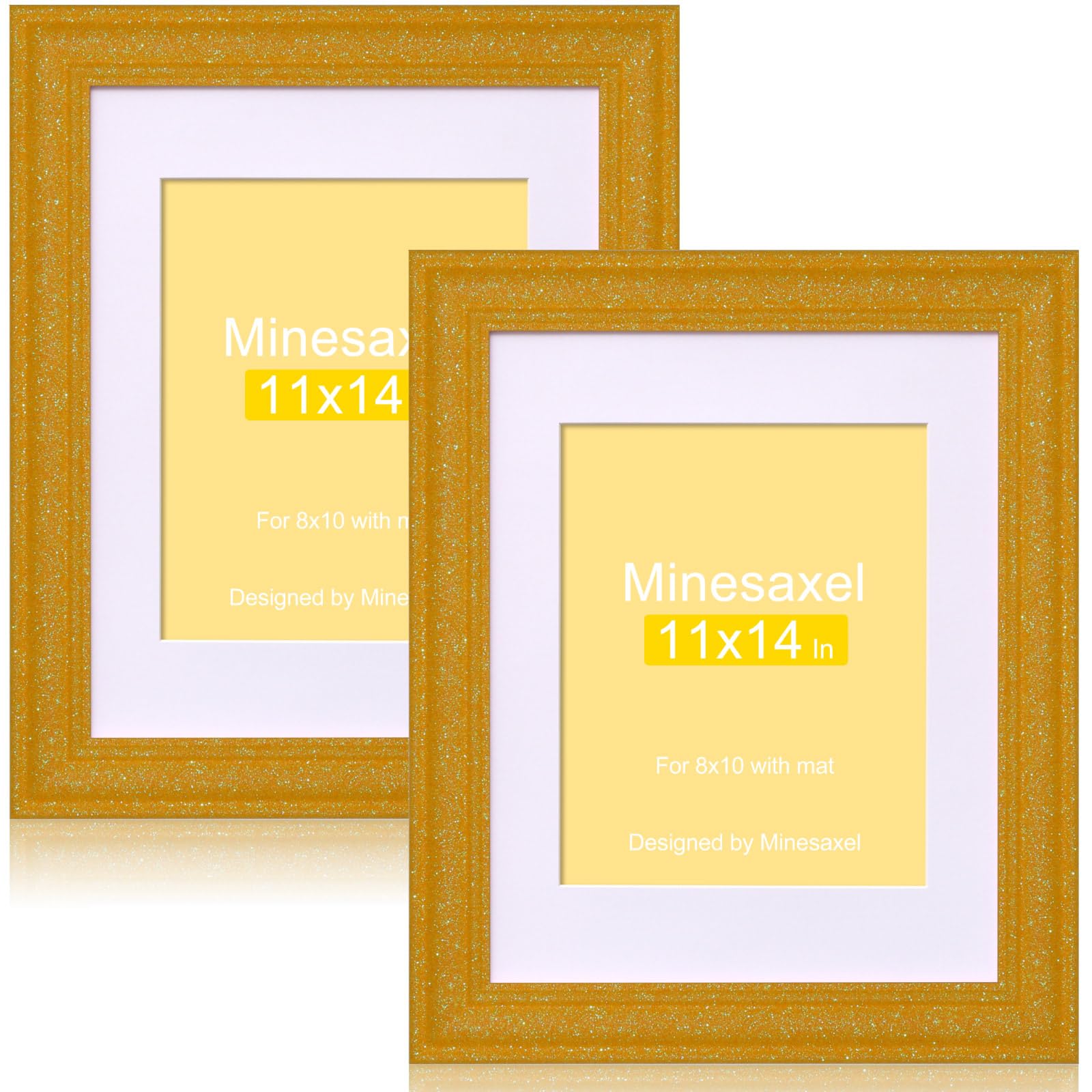 Photo 1 of ***FACTORY SEALED***
Minesaxel 11x14 Glitter Picture Frame with Mat for 8x10, HD Real Glass Pastel Sparkle Photo Frames, Colorful Cute Fun or Unique 11 by 14 Artwork Frame for Tabletop or Wall Display Yellow 2 Pack