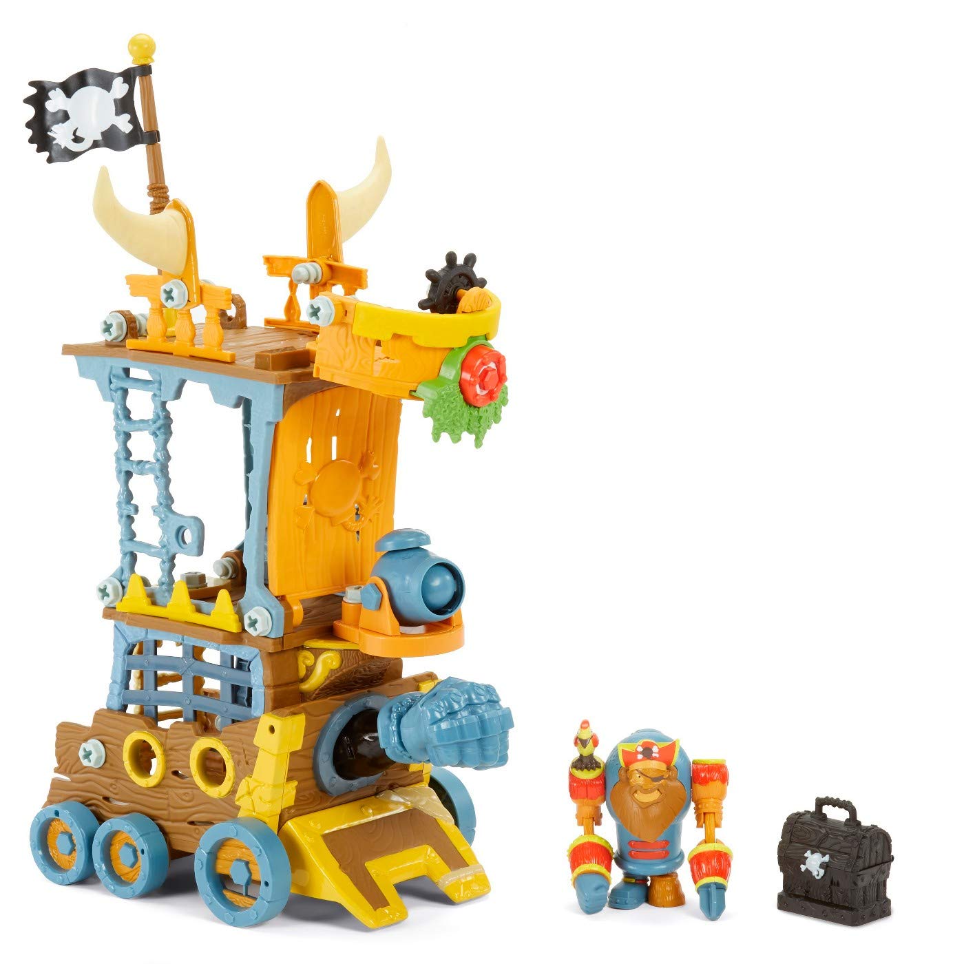 Little Tikes Kingdom Builders - Wreckin Roller Featuring Bashers Leader Captain Cannonblast with 25+ Roller Pieces Including Dropping Balcony, Shooting Iron Fist, Cannon & Many More - Kids Ages 3+