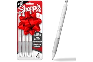 Sharpie S-Gel Pens, Medium Point (0.7mm), Pearl White Body, Black Ink, 4 Count - Ideal for Writing, Journaling, Drawing, Coloring, Note-Taking, College Supplies