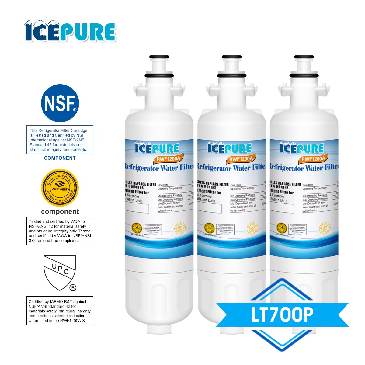 Icepure RWF1200A 3PACK Refrigerator Water Filter Compatible with LG