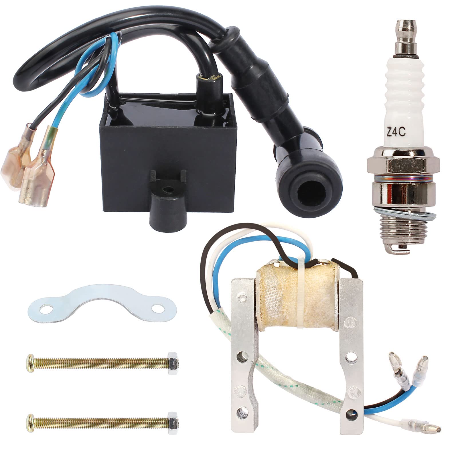 QAZAKY CDI Ignition Magneto Coil Spark Plug for 49cc 50cc 60cc 66cc 70cc 80cc 2-stroke Engine Motorized Bicycle Bike