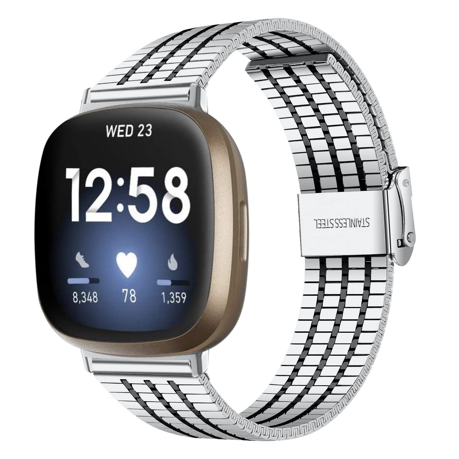 AISPORTS Compatible with Fitbit Sense 2/Fitbit Versa 4 Stainless Steel Adjustable Solid Metal Bracelet Sport Wristband Replacement Strap for Women/Men