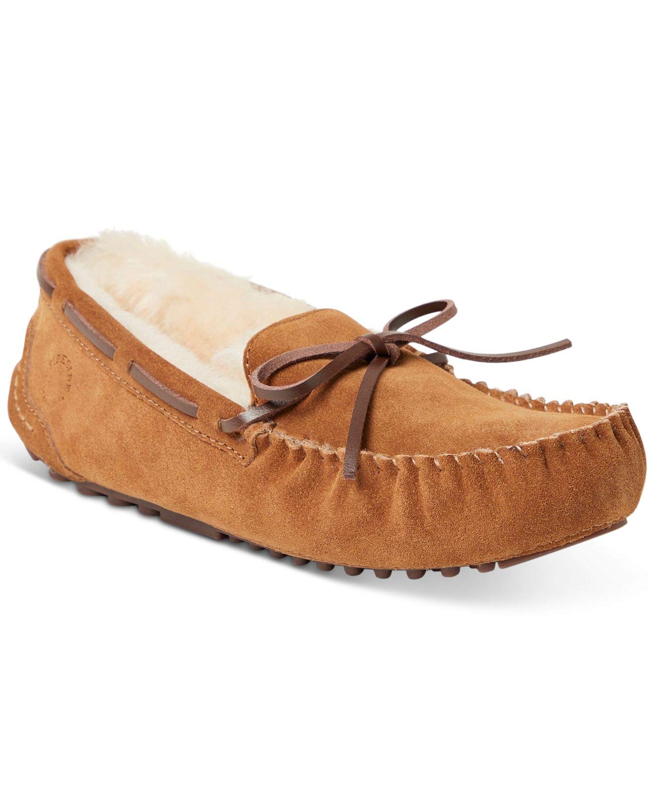 Dearfoams Women's Fireside Water Resistant Genuine Shearling Victoria Moc with Tie