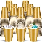 cssopenss 120 pcs Gold plastic cups 16 oz Carnival plastic Disposable Cups gold Party Cups for drinking Tastings served Snacks Barbecues Picnics