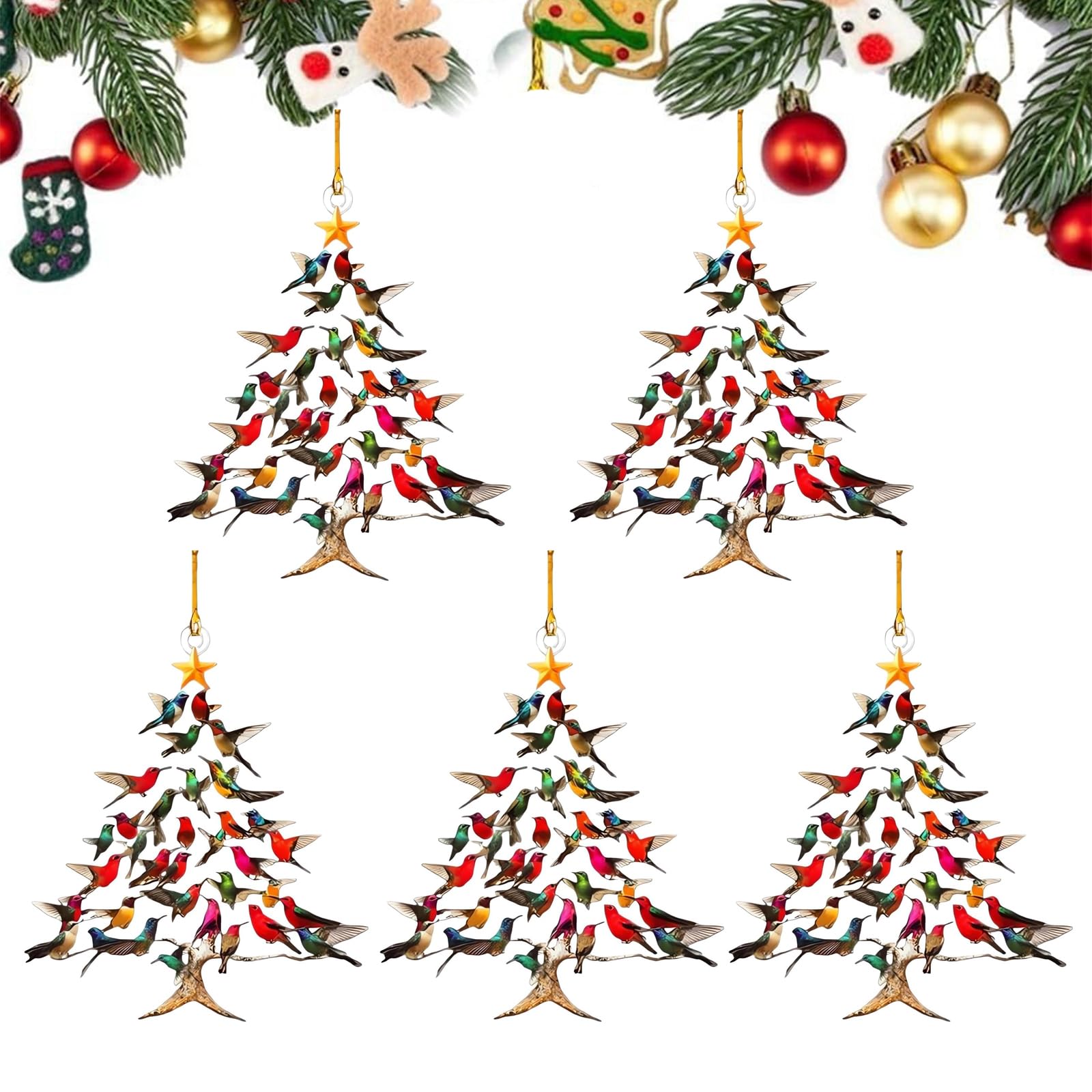 Photo 1 of ***(MISSING 1)***Hummingbird Christmas Ornament, 5PCS Colorful Stacked Hummingbirds Tree Decor, Upgrade Winter Hummingbird Ornament for Christmas Tree Home Decoration for Bird Lovers