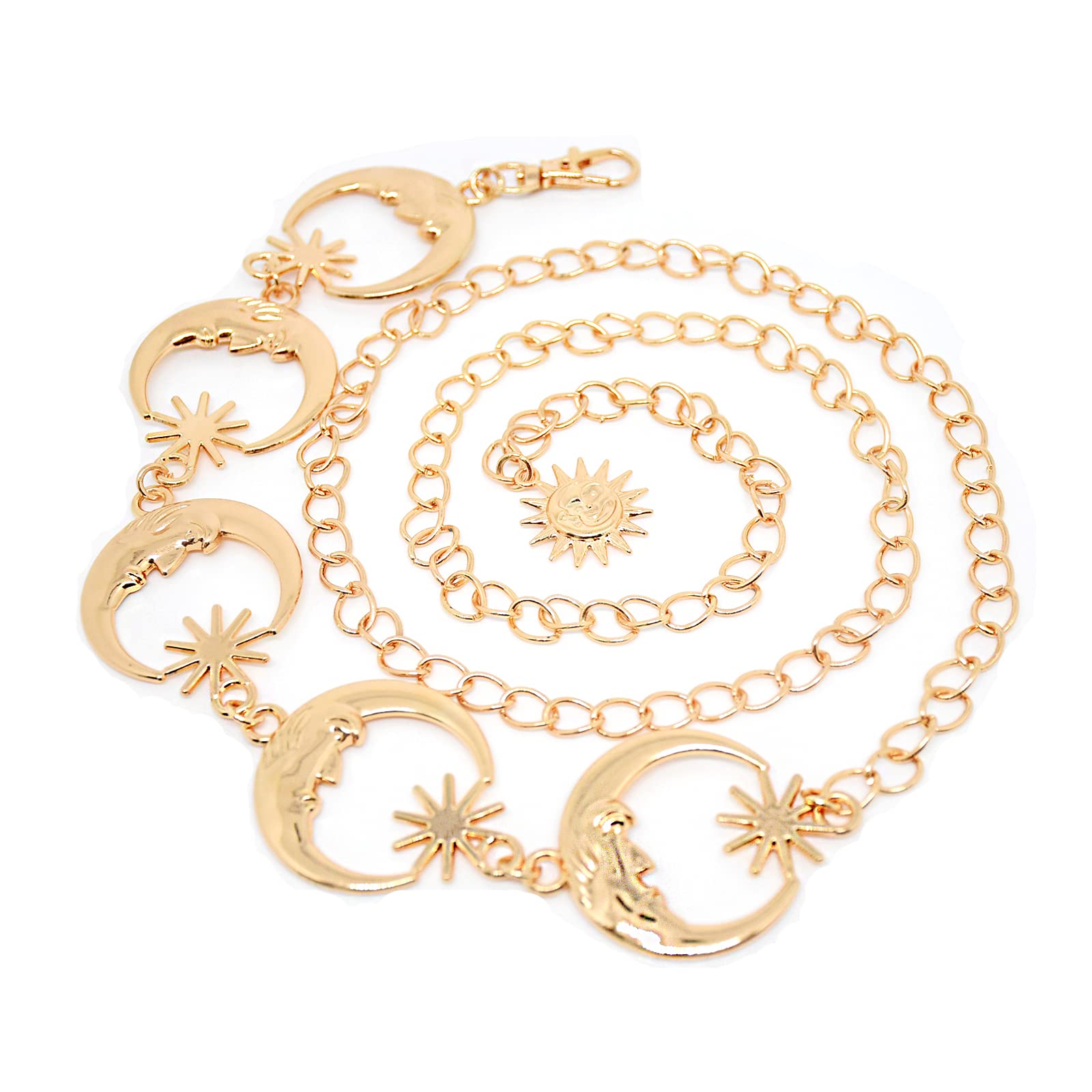 Women's Gold Moon Metal Link Waist Chain Belts Dress Belt Rave