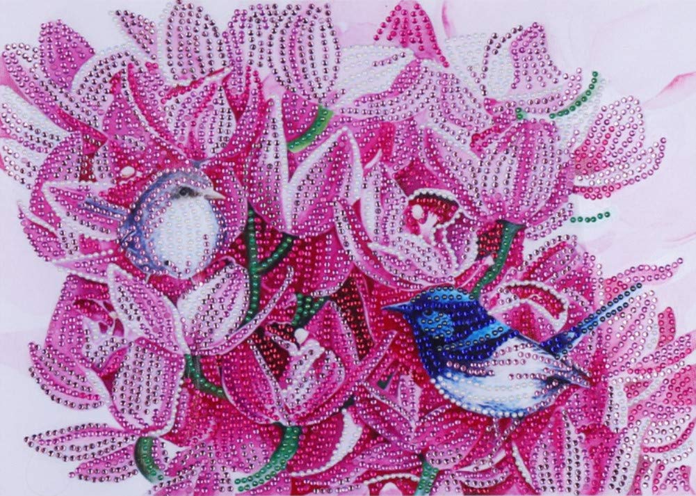 ABEUTY Diamond Painting Special Shaped Drills Kits, Red Flowers Lotus Rose & Little Bird 5D DIY Diamond Art 30x40cm Mosaic Kit (Flowers)