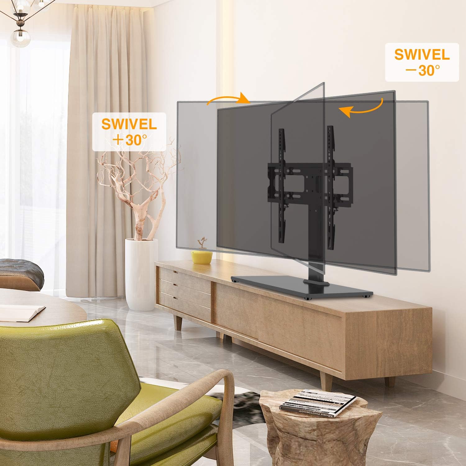 Universal TV Stand Tabletop Base with Swivel Mount for 27 32 37 40 42 46 50 55 inch LCD LED Plasma Flat Screens, Height Adjustable TV Base Replacement,Tempered Glass Base,Holds up to 88lbs: Home & Kitchen