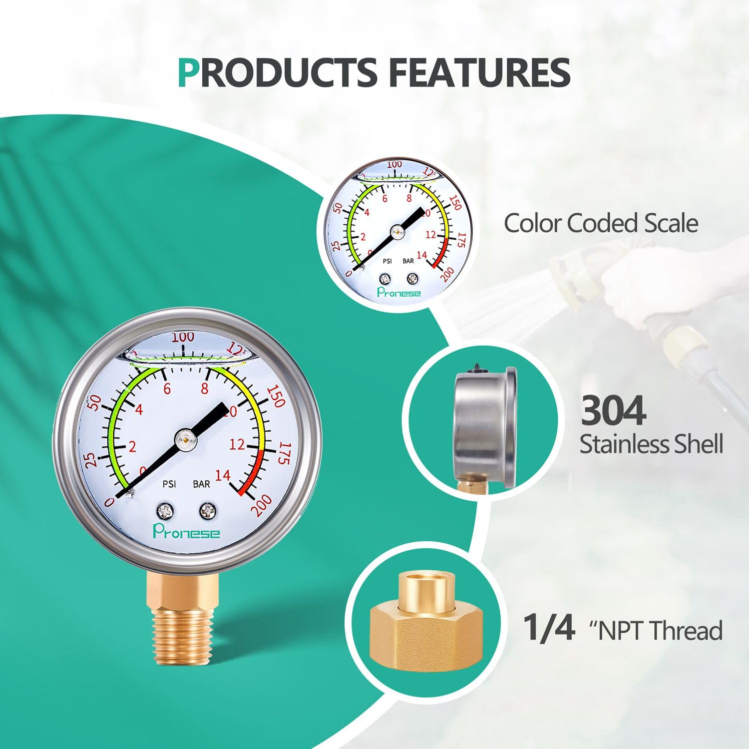 Mua Pronese Stainless Steel Water Test Pressure Gauge Kit 2" Dial Size ...