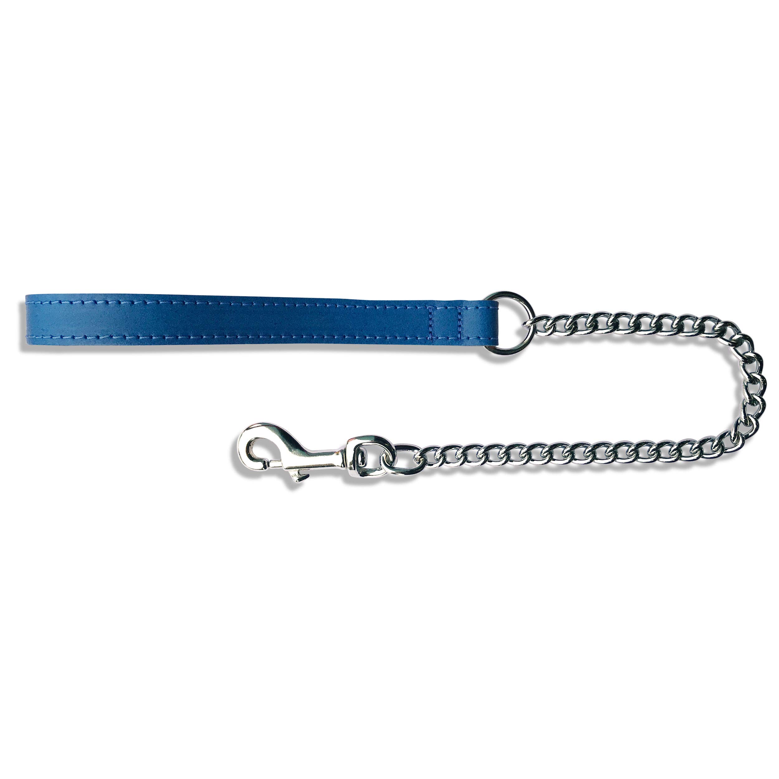 BBD Pet Products Heavy Leather Chain Lead, One Size, 23 x 3/4-Inch, Royal