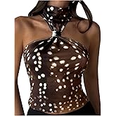 Milumia Women's Printed Halter Mock Neck Tank Top Metal Sleeveless Fitted Party Club Crop Tops
