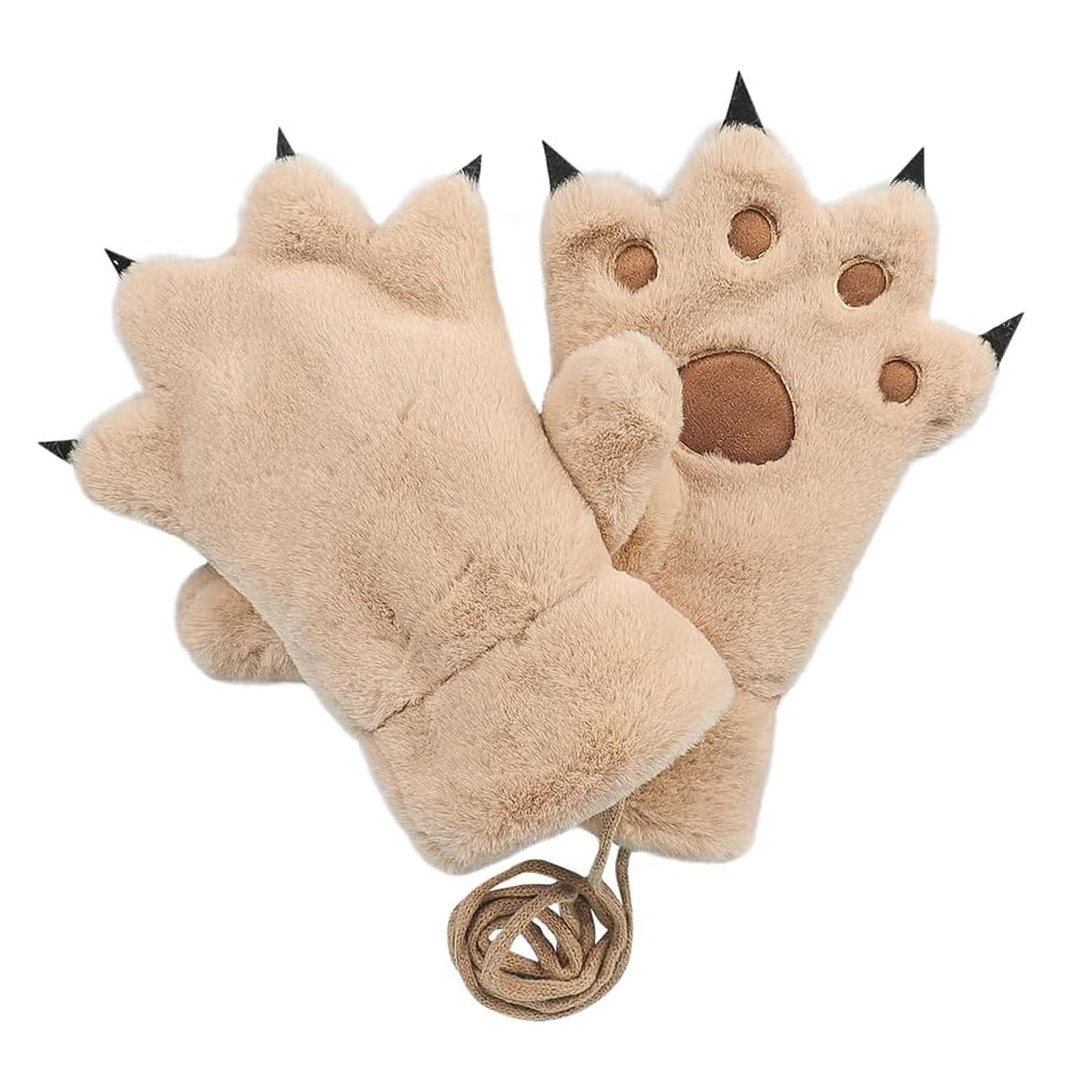 AffeGifts Cat Paw Gloves, Warm Plush Bear Paws Mittens Fluffy Therian Paws Gloves Cat Cosplay Mittens for Women Teenage Girls (Brown, One Size)