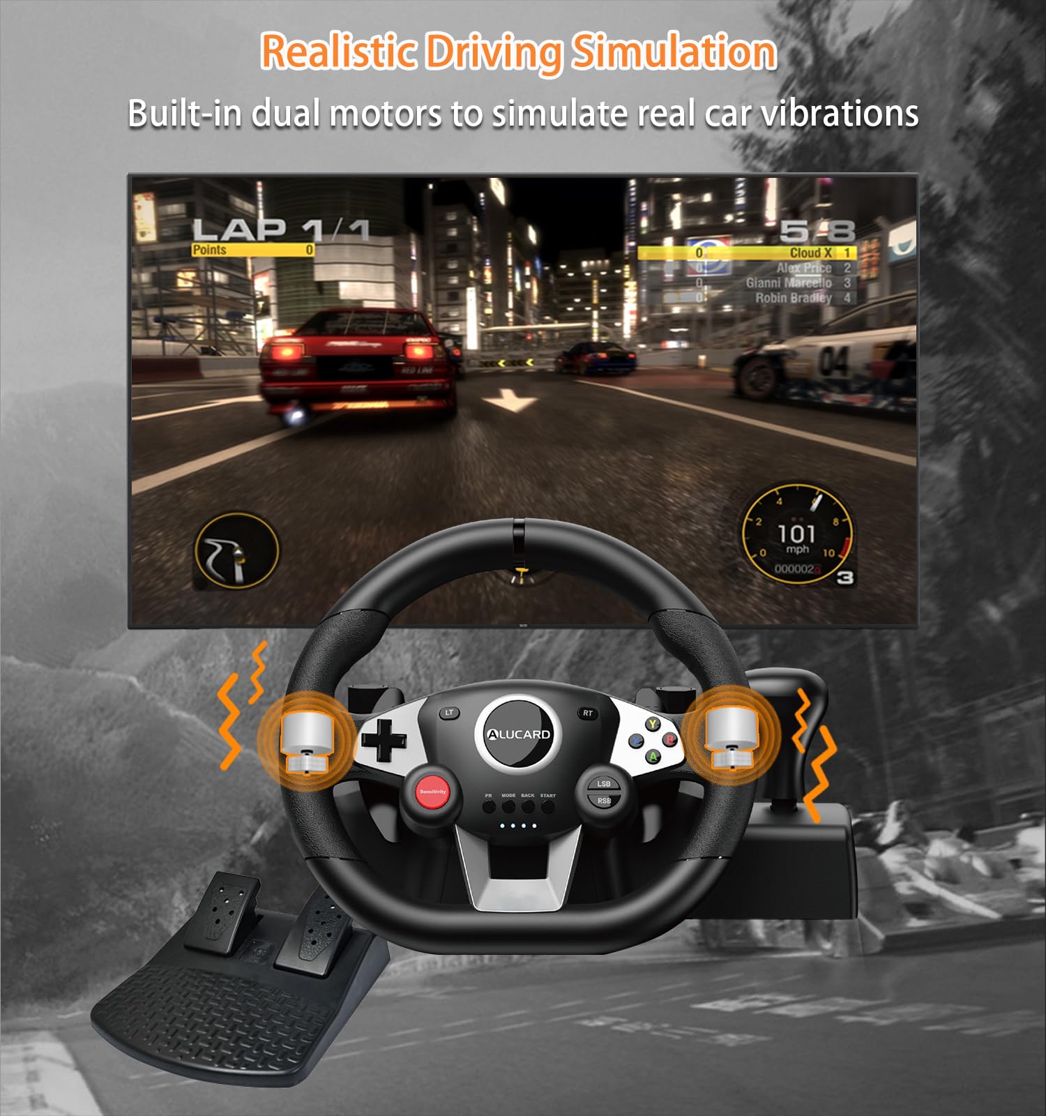 VooFun Gaming Lenkrad für PC/PS4/Switch/PS3/Xbox One/Xbox 360 mit Pedalen 4