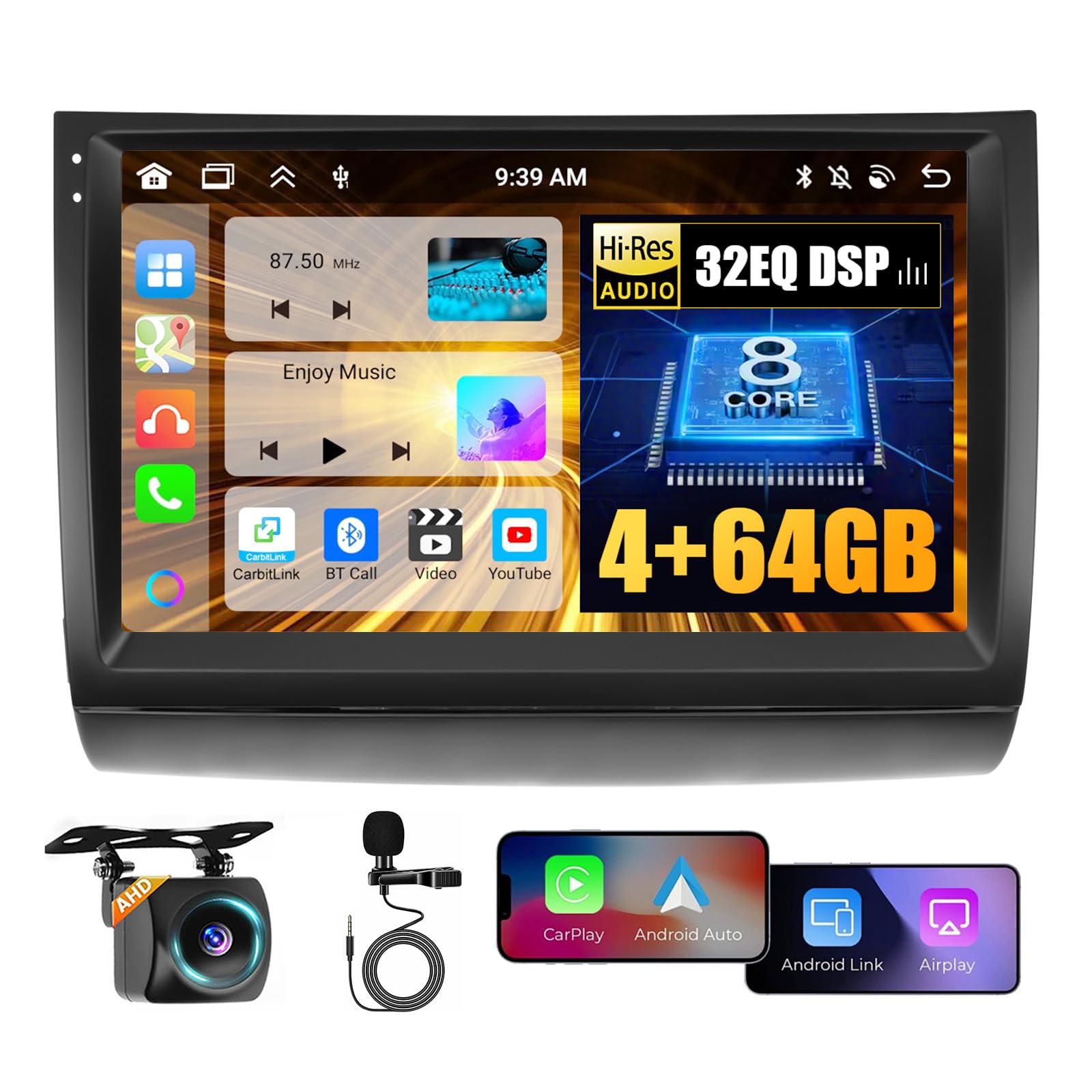 Photo 1 of Hikity 8 core 4+64G Android 15 Car Radio for Toyota Prius 2003-2009 Stereo, 9 inch Screen with Wireless CarPlay Android Auto GPS Navigation WiFi Bluetooth Mirror Link DSP FM RDS + Backcup Camera