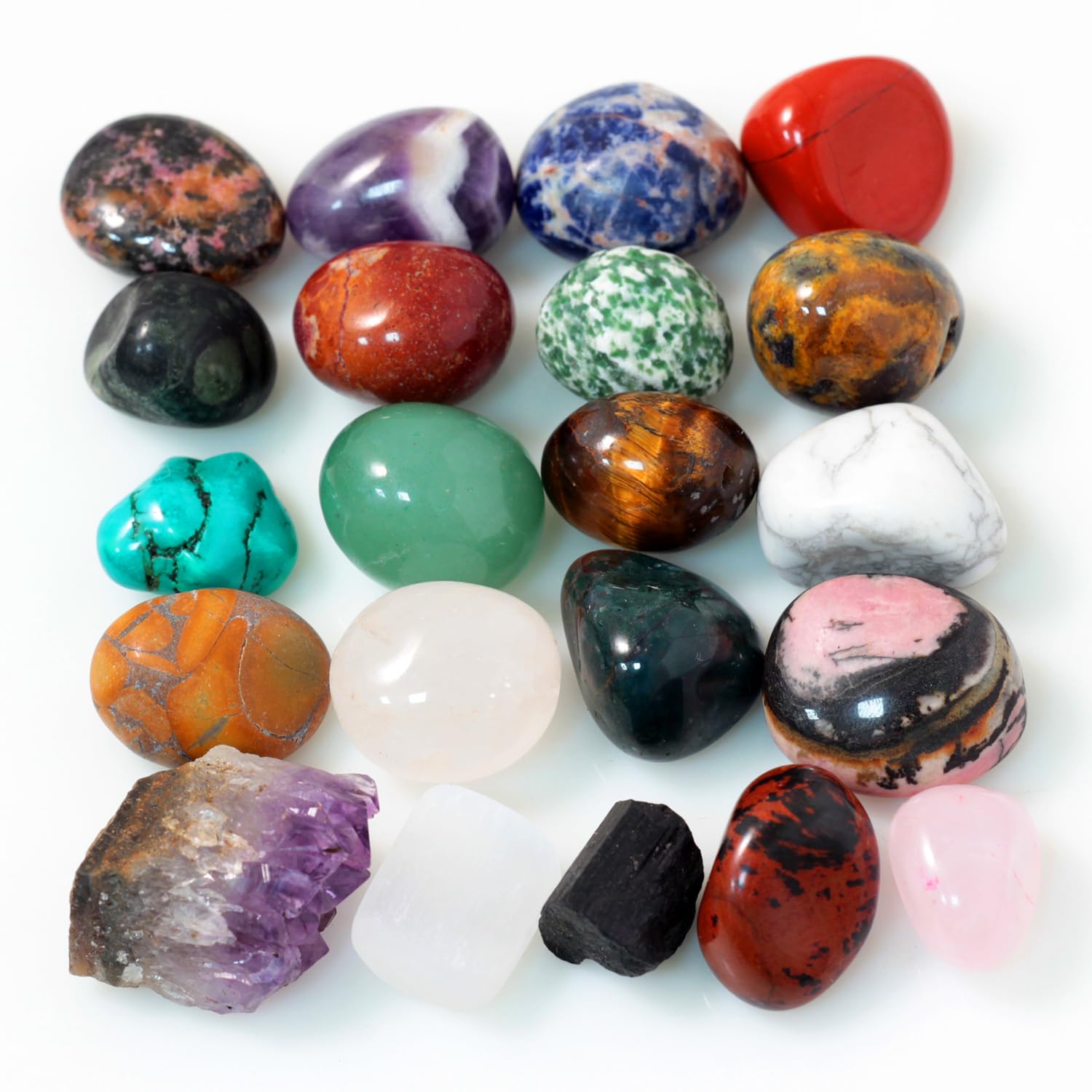 Photo 1 of 0.7Lb Natural Polished Gemstones and Rocks (25+PCs), Amethyst Cluster, Selenite & Tourmaline Included, Bulk Tumbled Crystals and Stone (0.6-1.2“ 320g)