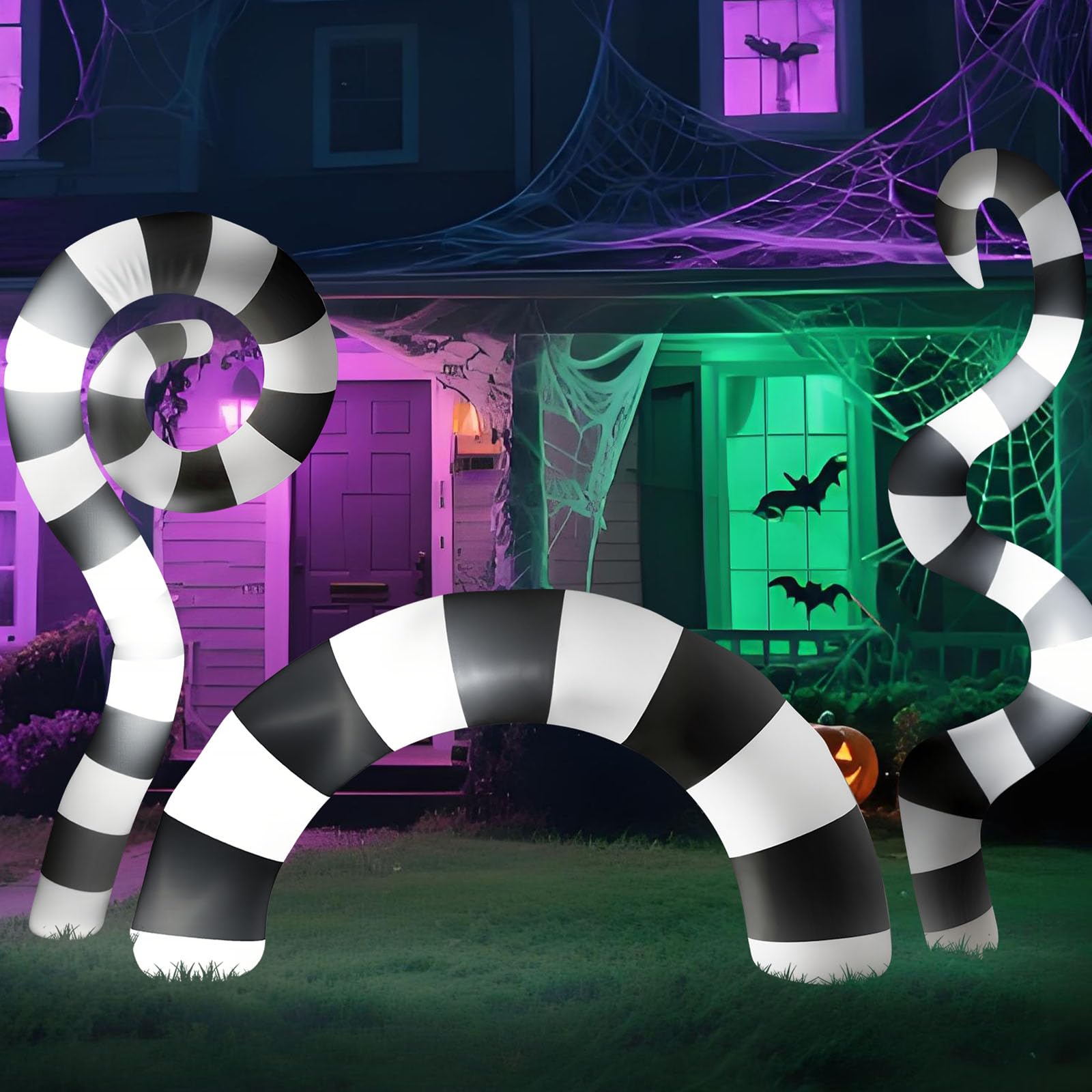 Photo 1 of Kasyat 3 Pcs Light up Halloween Sandworm Inflatable Decoration 4ft Black White Striped Snake Yard Decor with Build in LED Spooky Movie Blow up Decorations for Indoor Outdoor Lawn Garden Scary Party