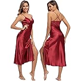 ALCEA ROSEA Women Silk Satin Nightgown Sexy Lace Chemise Lingerie Long Sleepdress for Ladies Sleepwear Slip Negligee