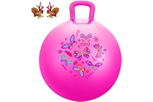 PlayZap Hopper Ball for Kids 3-8,18 Inch Pink Bouncy Ball with Handle, Inflatable Hippity Hop Bounce Hopping Toys Indoor Outdoor for Boys Girls Gifts, Butterfly