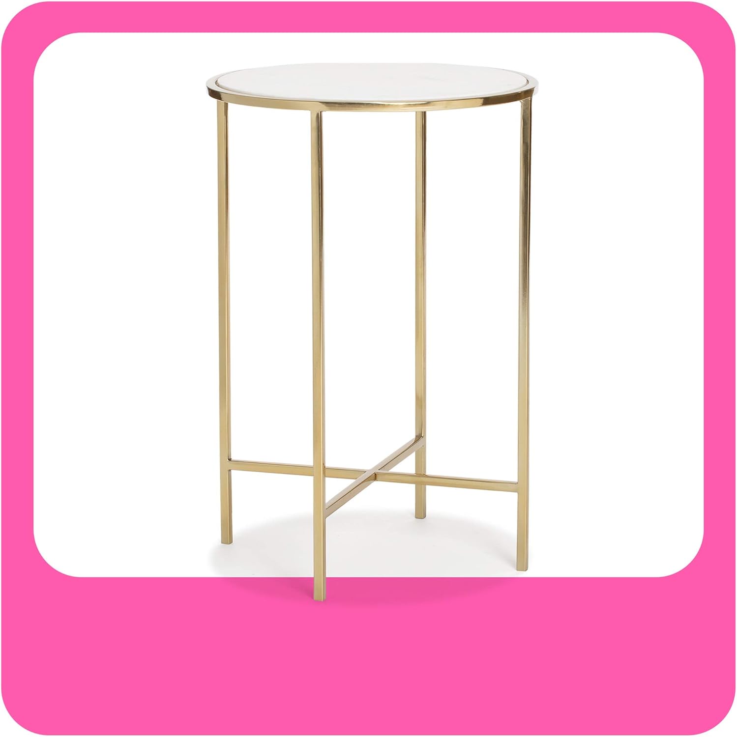 Adore Decor Elliott Marble Side Table Metal Frame With Solid Round Table Top Small Accent Furniture For Living Room White Gold Amazon De Kuche Haushalt