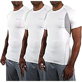 DEVOPS 3 Pack Men's Cool Dry Short Sleeve Compression Shirts, Sports Baselayer T-Shirts Tops, Athletic Workout Shirt
