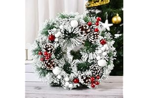 ADONISAON Christmas Wreath for Front Door Snowflake Snow Ball Pinecone Ornaments Wreath for Winter Holiday Christmas Party Decorations