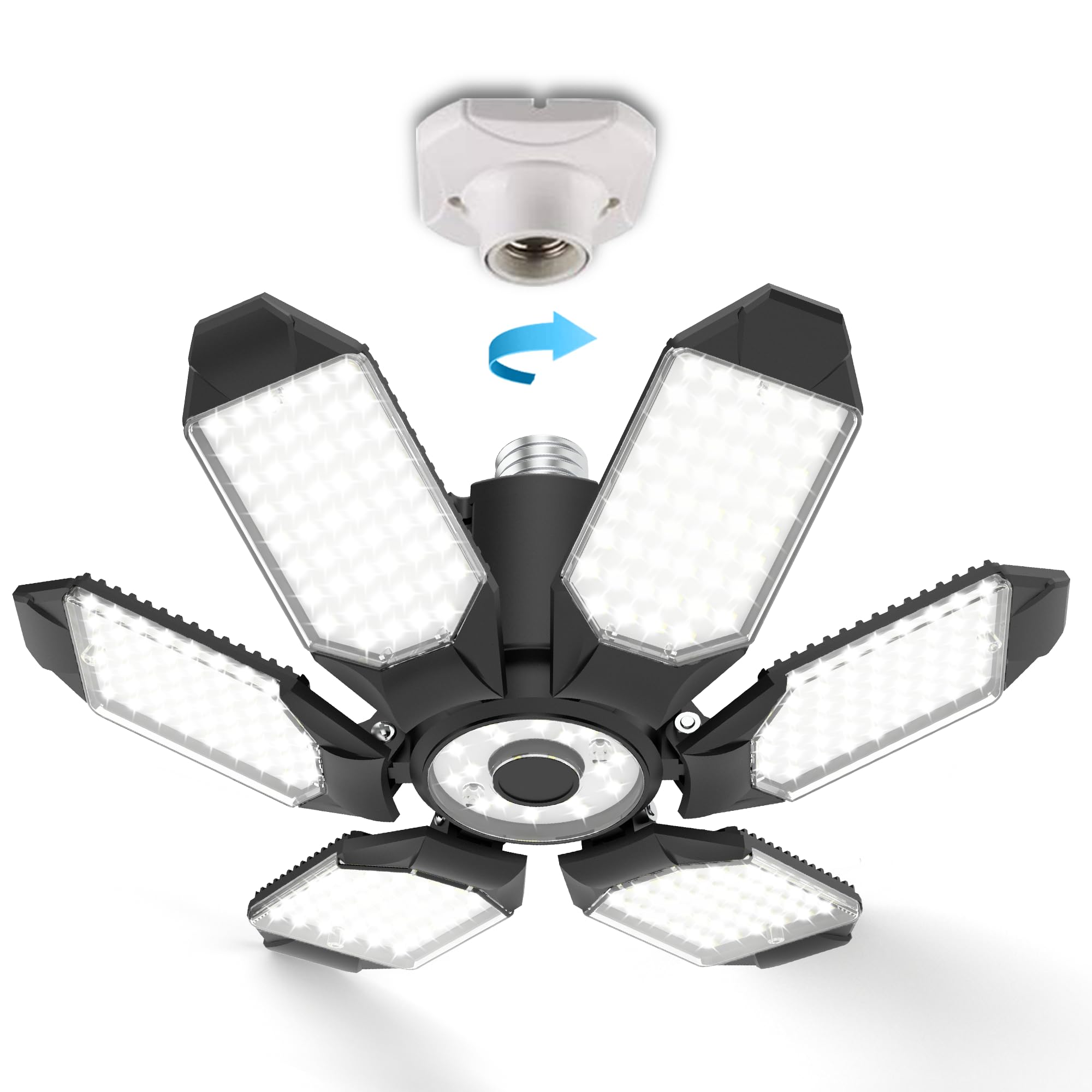 Photo 1 of BRAINIAC LED Garage Light Bulb 150W 15000LM Deformable Garage Lights Ceiling led with 6 Adjustable Panels, E26/E27 Screw in Shop Lights for Basement Barn Porch