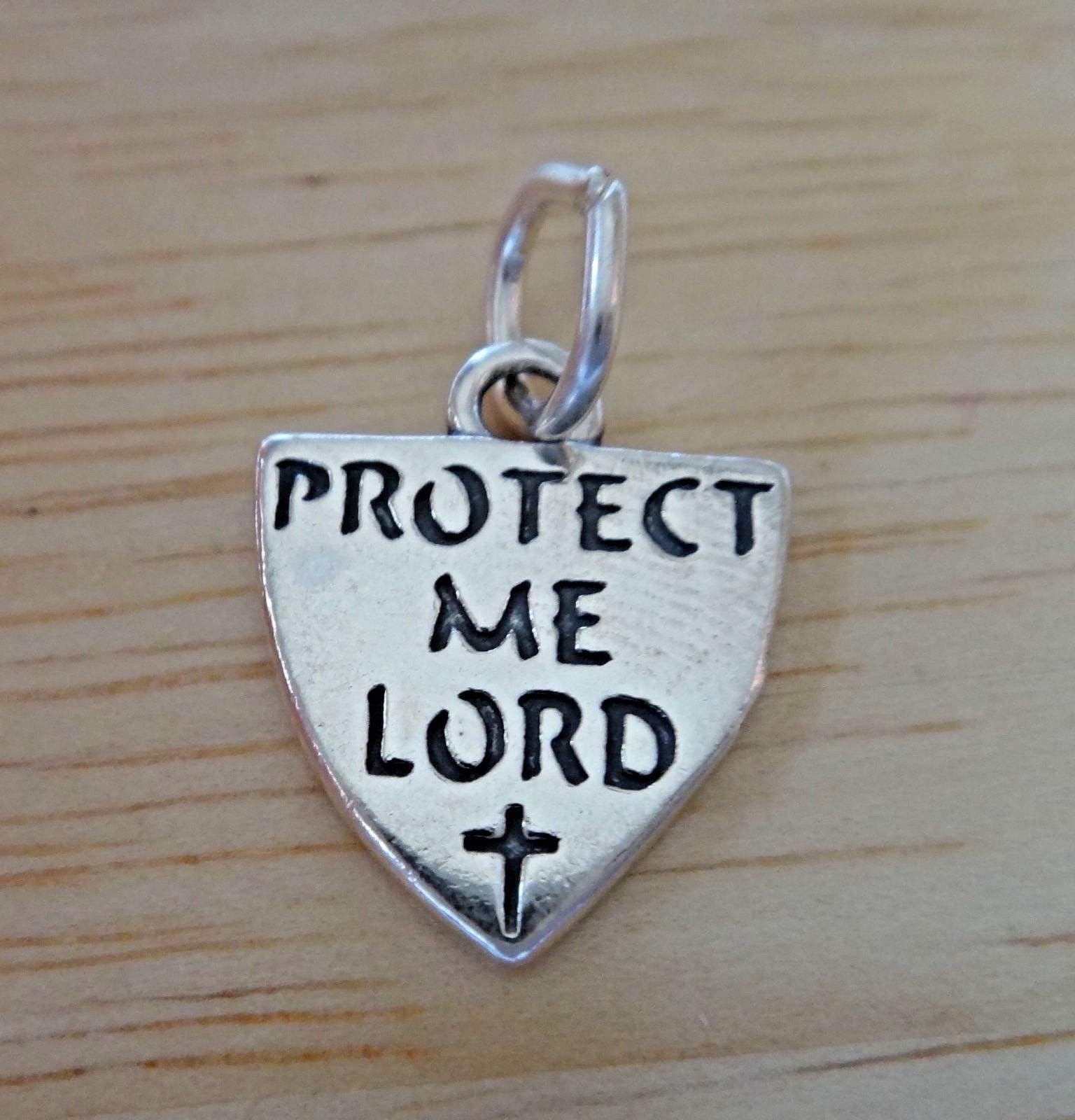 Pendant Jewelry Making Sterling Silver 16x14mm Religious Medal Protect Me Lord with Cross Shield Charm