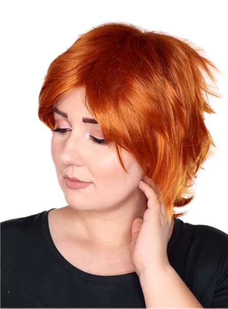 Prettyland C178 Parrucca Rosso Arancione Capelli Corti Scalati Trendy Unico Da Festa