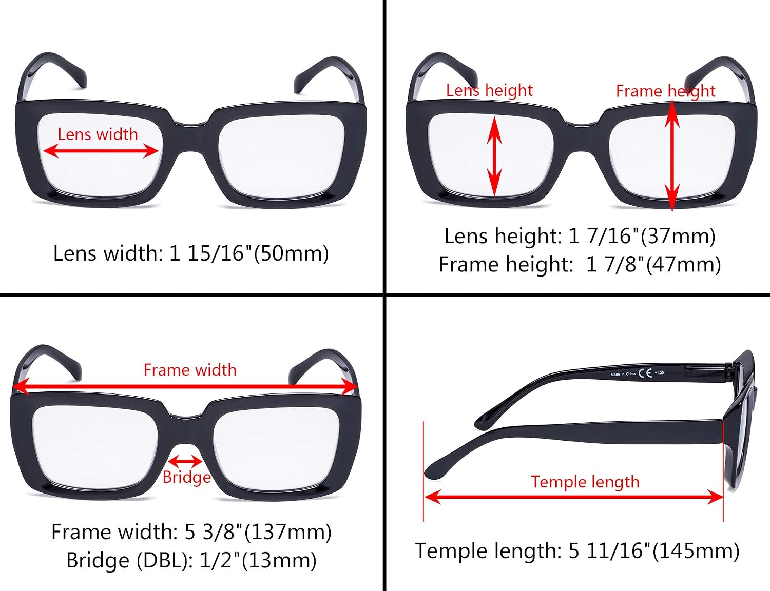 Eyekepper 4 Pack Ladies Reading Glasses - Stylish Oversized Square Readers for Women +2.00, 4 works Mix - Image 4