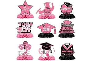9PCS Graduation Decorations 2026, Pink Graduation Centerpieces for Tables Honeycomb Congrats Grad Double Sided Table Toppers 