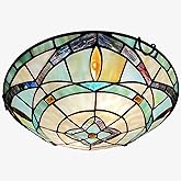 ARTZONE Tiffany Ceiling Lights, Stained Glass Ceiling Light 2-Lights 12 Inch Tiffany Flush Mount Ceiling Light for Bedroom Di